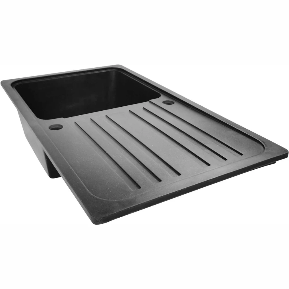 Chiuveta de bucatarie - granit, Set aprox. 75, 9 x 45, 9 cm, cu set de scurgere, robinet negru, scurgere reversibila, drep...