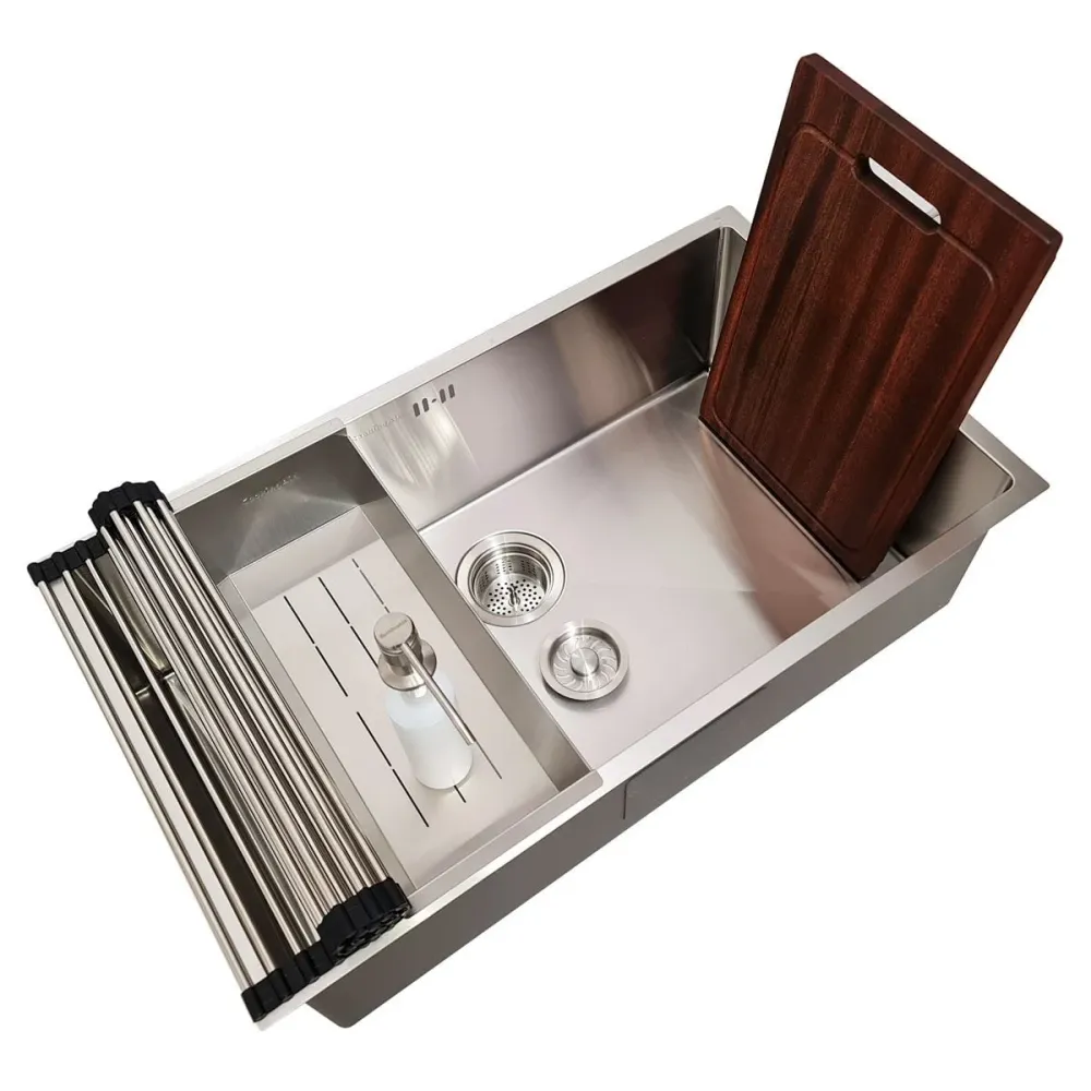 Chiuveta bucatarie inox CookingAid HERA LARGE cu dozator detergent, scurgator, gratar rulabil inox, tocator+accesorii mont...