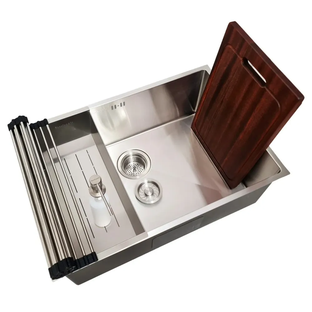 Chiuveta bucatarie inox CookingAid Hera Standard cu dozator detergent, scurgator tavita, gratar rulabil inox si tocator le...