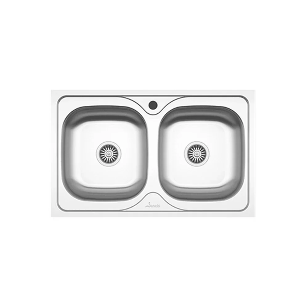Chiuveta haaus Sanobi, 2 Cuve universale, Inox lucios, pe blat, 80 x 50 cm