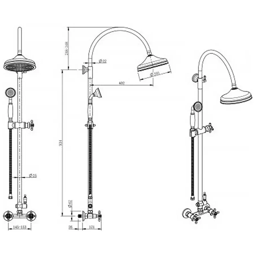 Coloana dus cu baterie dubla comanda fara termostat FDesign Lacrima, bronz