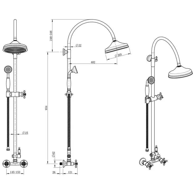 Coloana dus cu baterie dubla comanda fara termostat FDesign Lacrima, crom