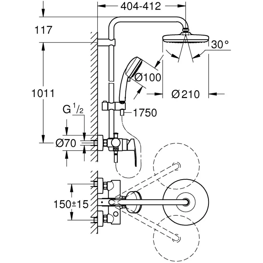 Coloana dus cu baterie fara termostat Grohe New Tempesta Cosmopolitan 210