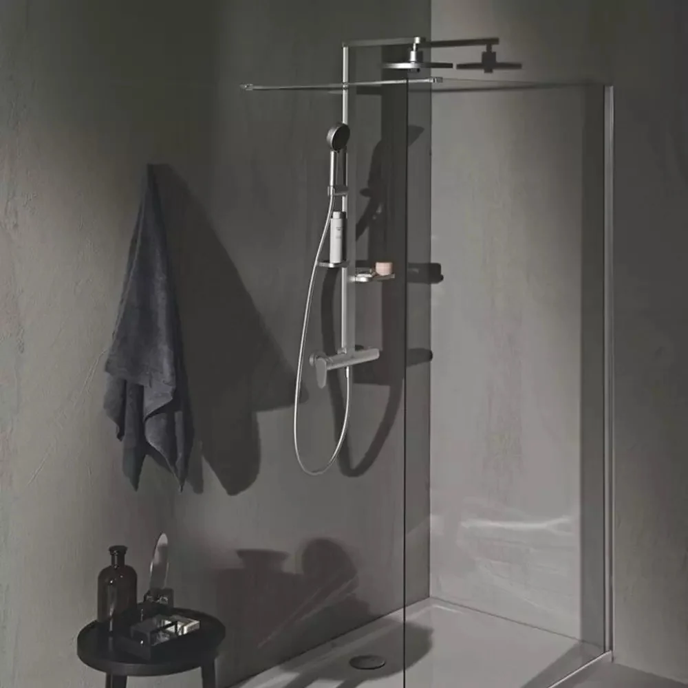 Coloana dus cu baterie fara termostat Ideal Standard Ceraflow Alu+ si doua rafturi, argintiu mat (silver)