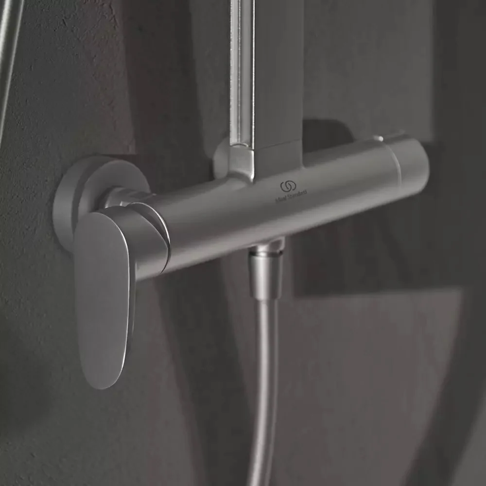 Coloana dus cu baterie fara termostat Ideal Standard Ceraflow Alu+ si doua rafturi, argintiu mat (silver)