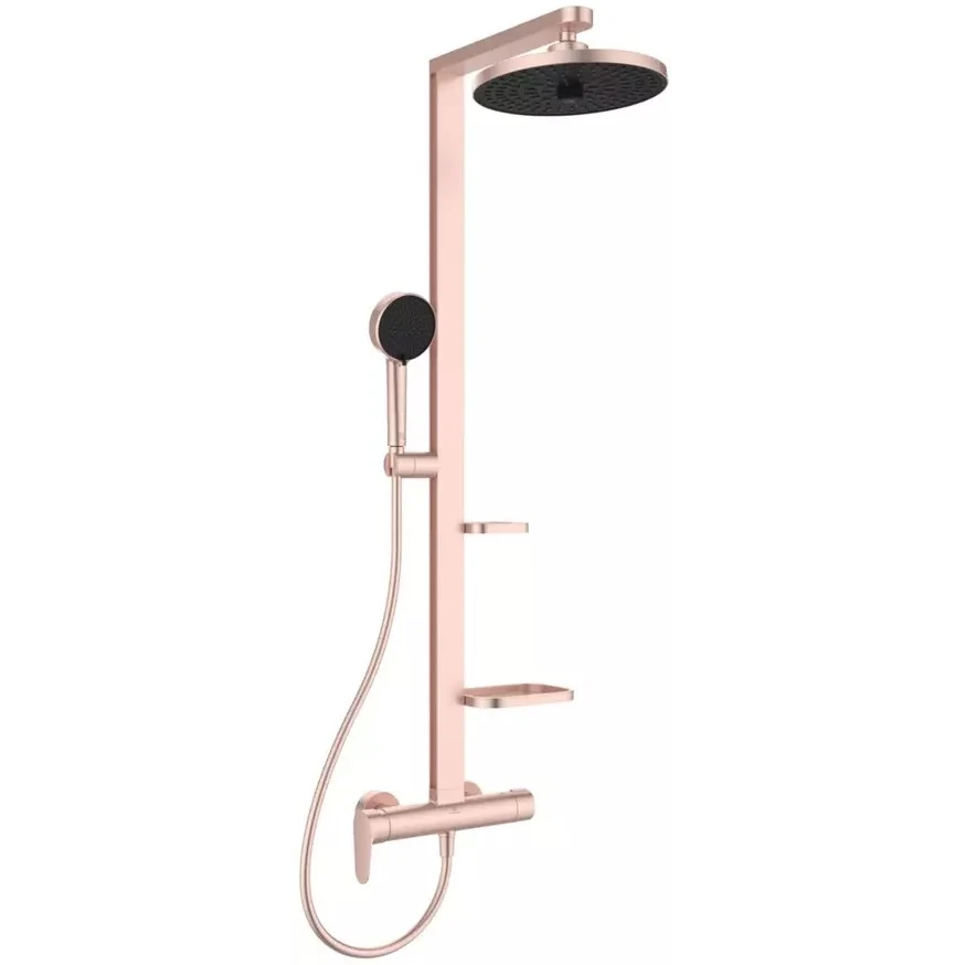 Coloana dus cu baterie fara termostat Ideal Standard Ceraflow Alu+ si doua rafturi, auriu roze (rose mat)