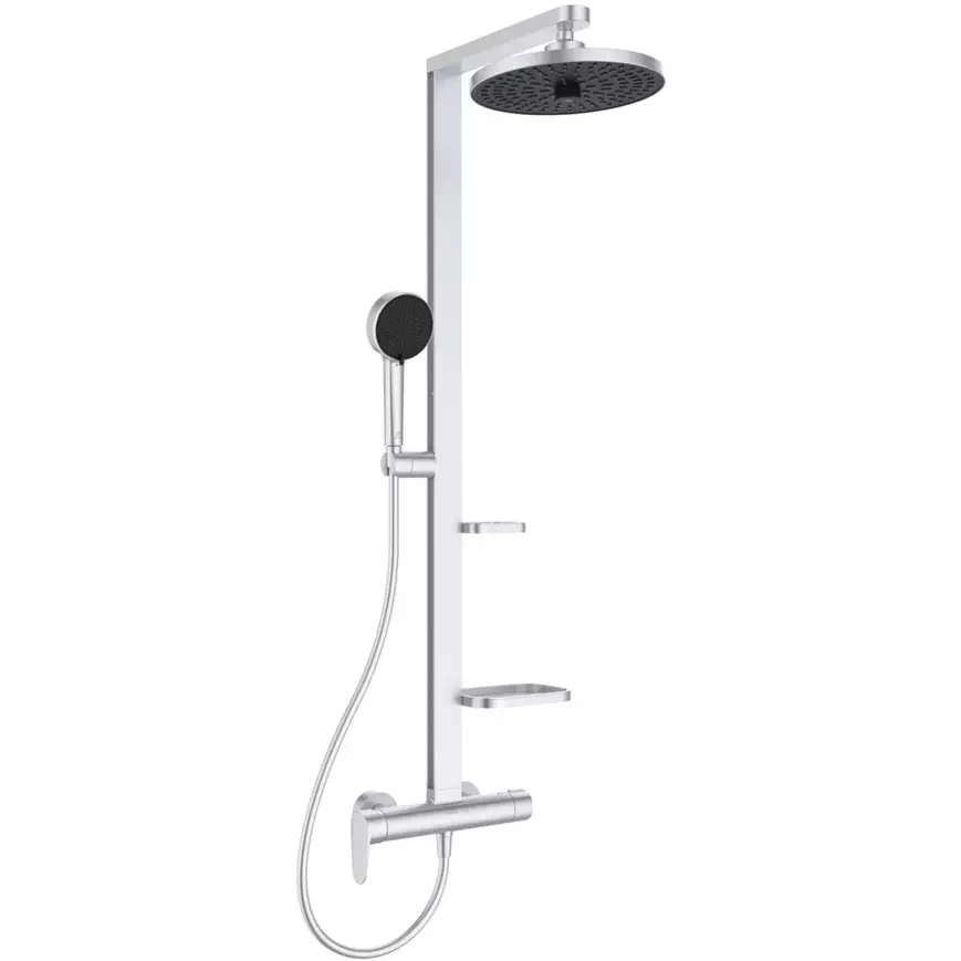 Coloana dus cu baterie fara termostat Ideal Standard Ceraflow Alu+ si doua rafturi, argintiu mat (silver)
