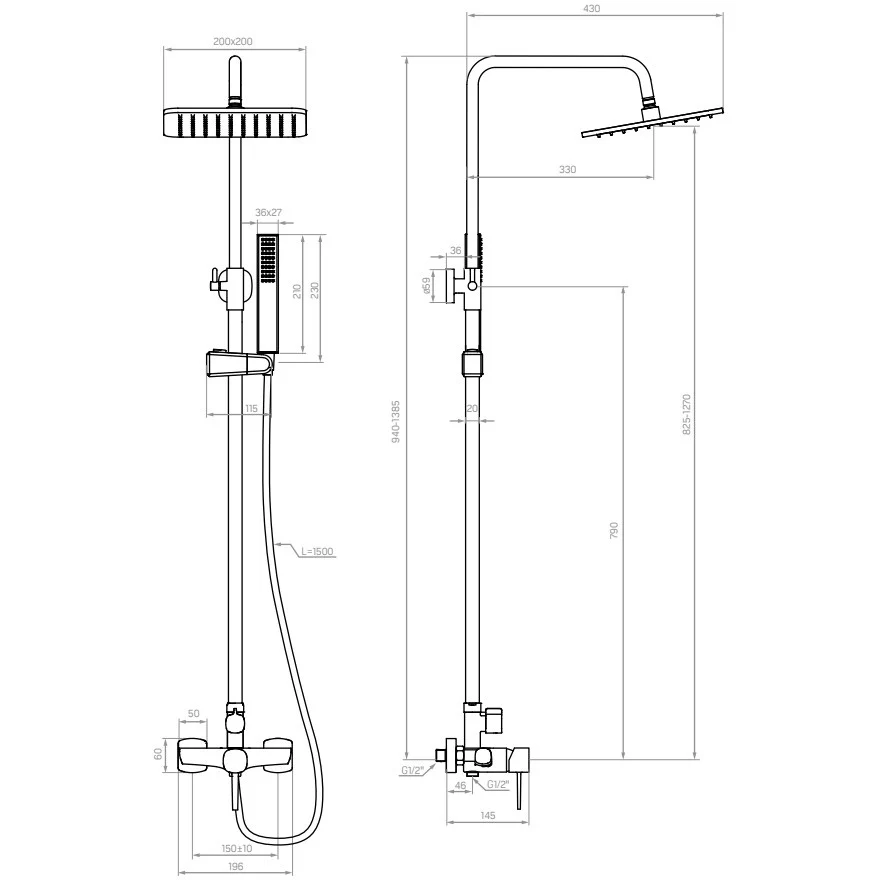 Coloana dus cu baterie fara termostat Laveo Pola, auriu roze (rose gold)