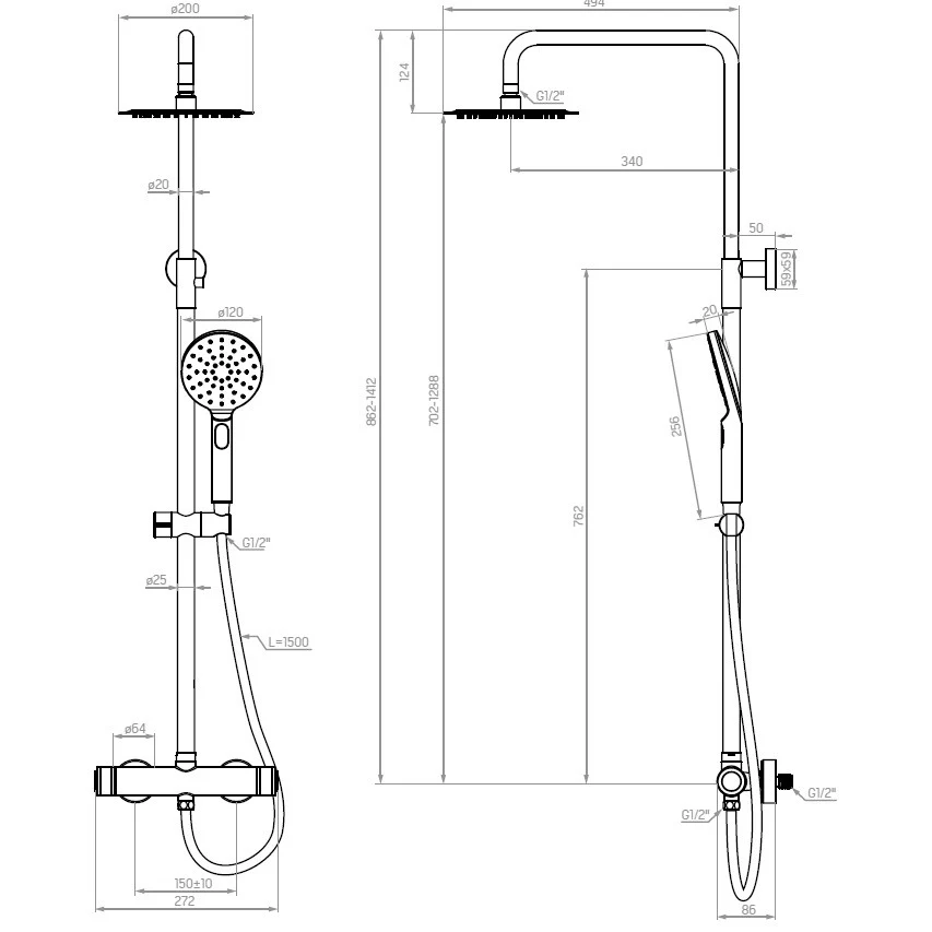 Coloana dus cu baterie fara termostat Laveo Volumo, crom