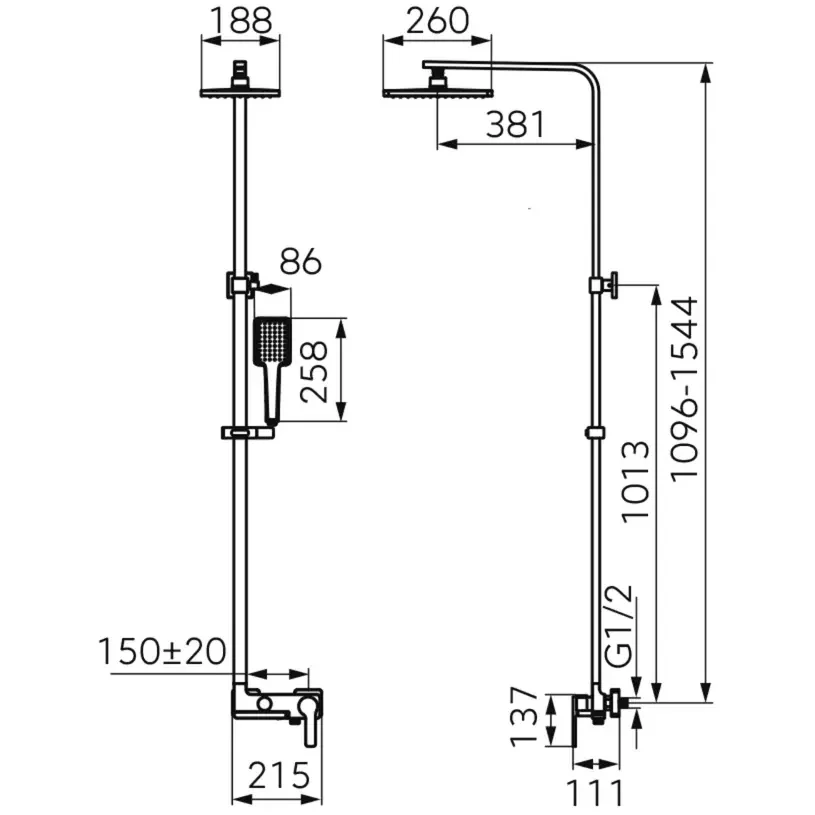 Coloana dus cu baterie monocomanda fara termostat FDesign Origio, crom