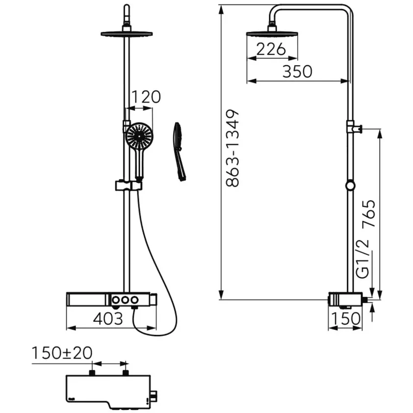 Coloana dus cu baterie monocomanda fara termostat FDesign Tempra, crom