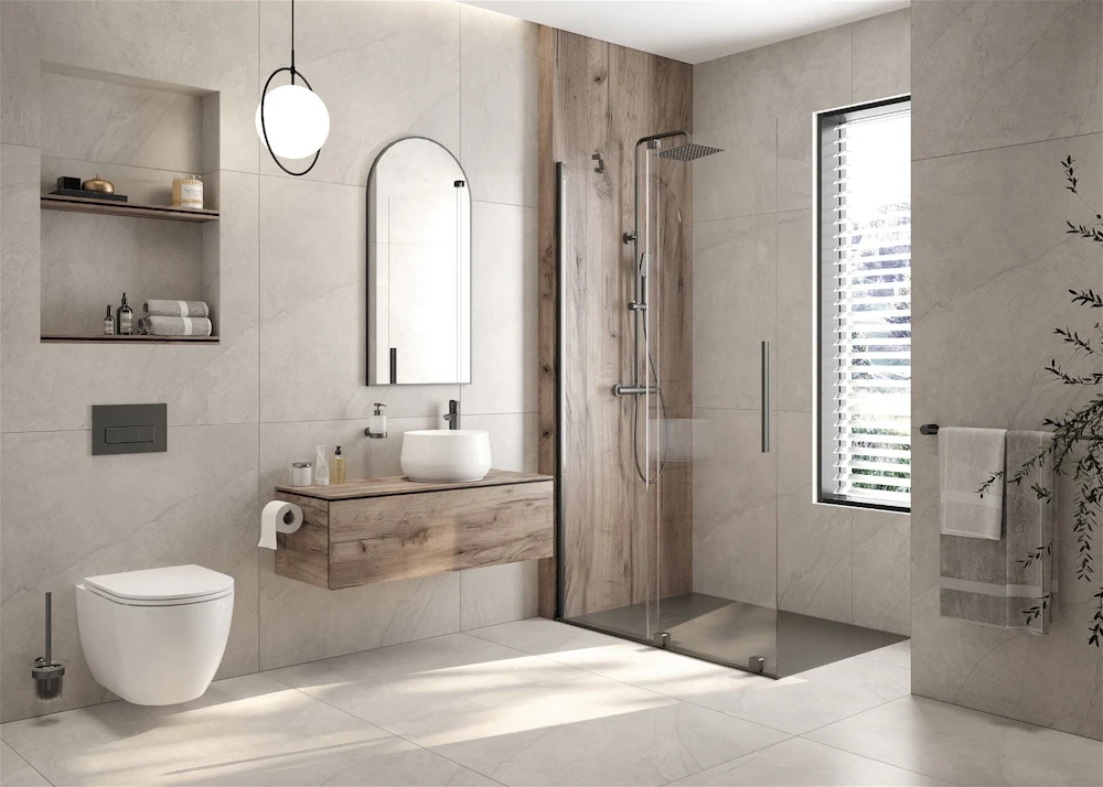 Coloana dus cu baterie monocomanda cu termostat Deante, antracit (titanium)