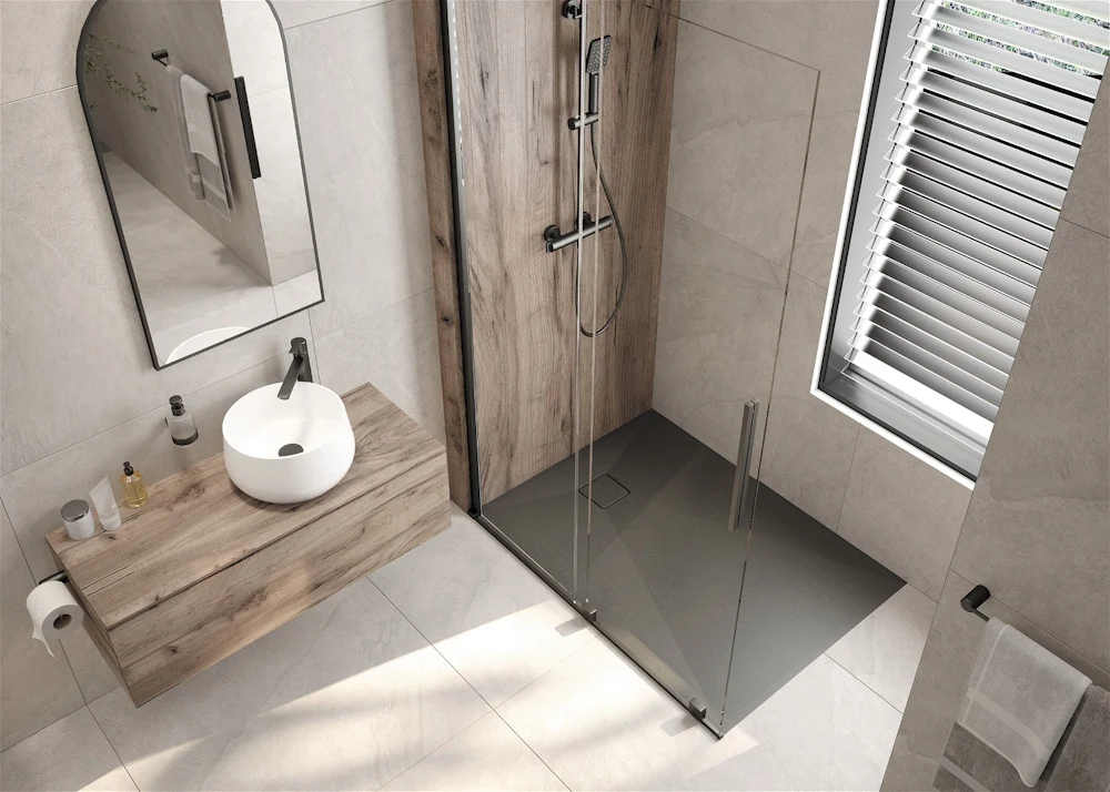 Coloana dus cu baterie monocomanda cu termostat Deante, antracit (titanium)