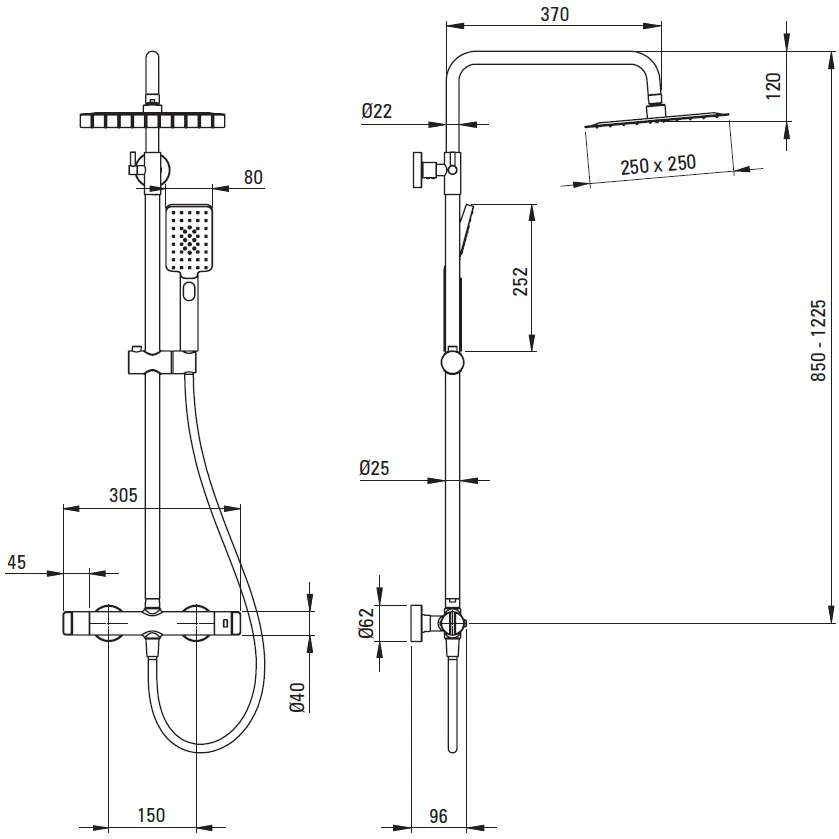 Coloana dus cu baterie monocomanda cu termostat Deante, antracit (titanium)
