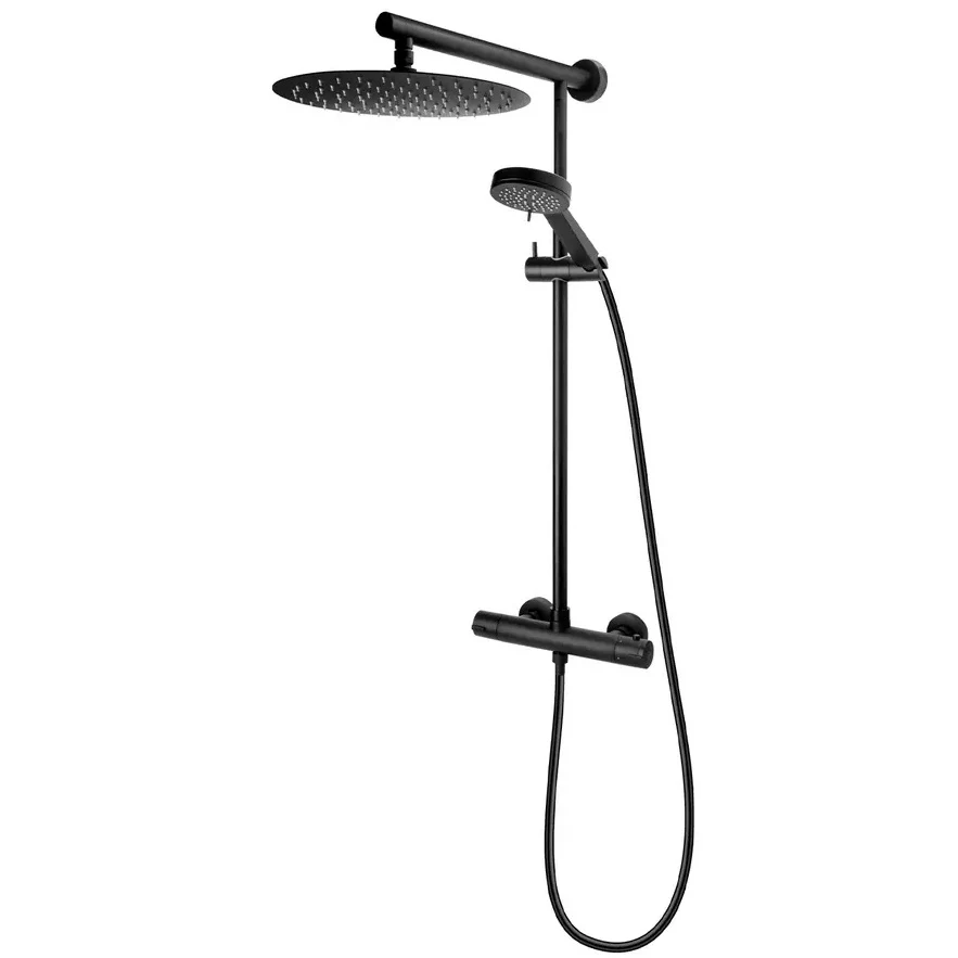 Coloana dus cu baterie monocomanda cu termostat FDesign Anima, negru mat