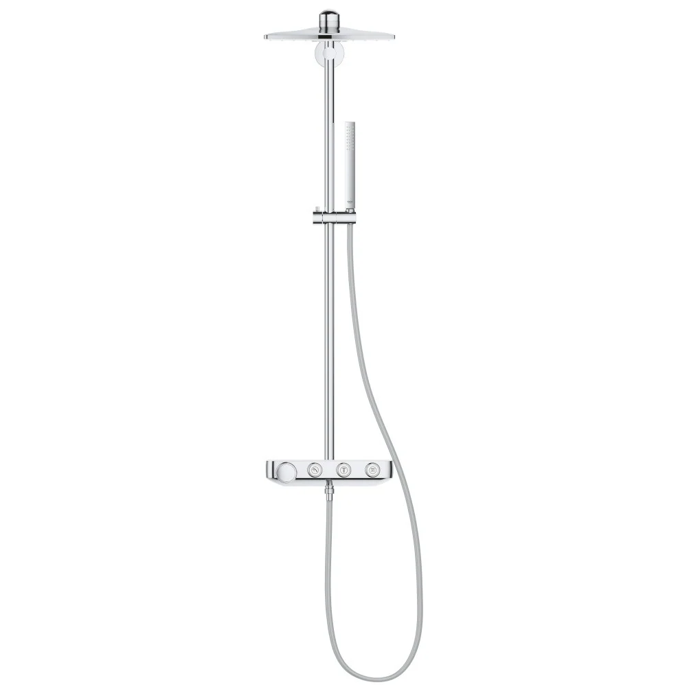 Coloana dus cu baterie si termostat Grohe Euphoria SmartControl 310 Cube Duo, alb/crom