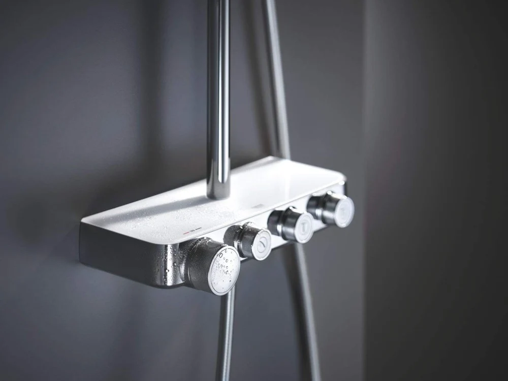 Coloana dus cu baterie si termostat Grohe Euphoria SmartControl 310 Cube Duo, alb/crom