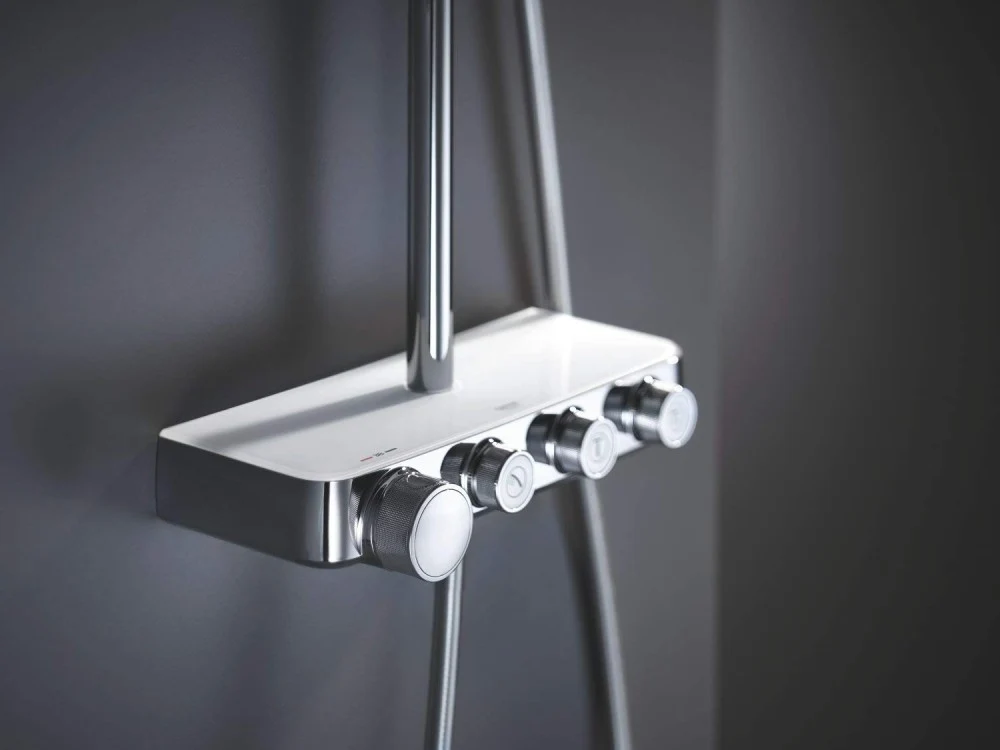 Coloana dus cu baterie si termostat Grohe Euphoria SmartControl 310 Duo, alb/crom