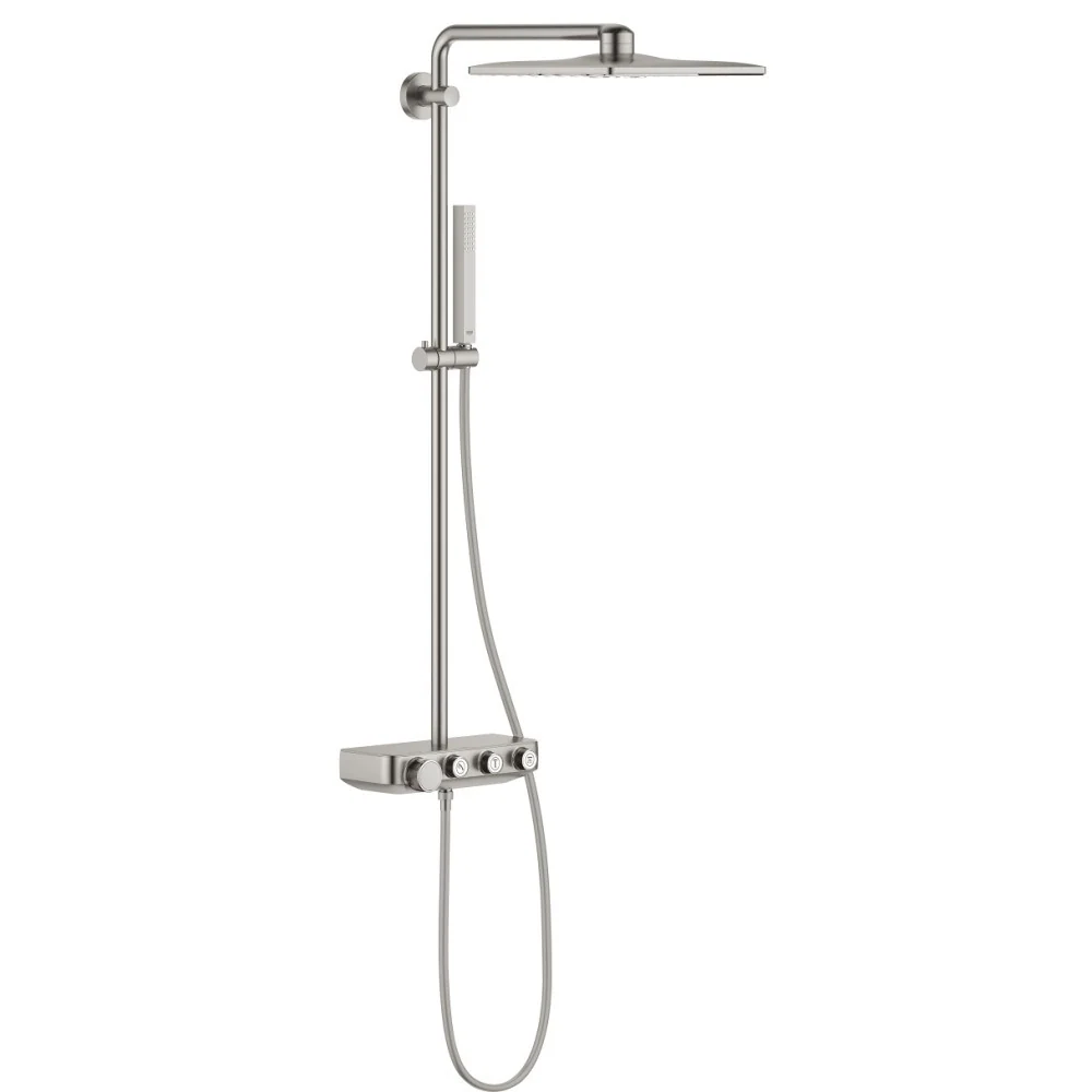 Coloana dus cu baterie si termostat Grohe Euphoria SmartControl 310 Cube Duo, aspect inox (supersteel)