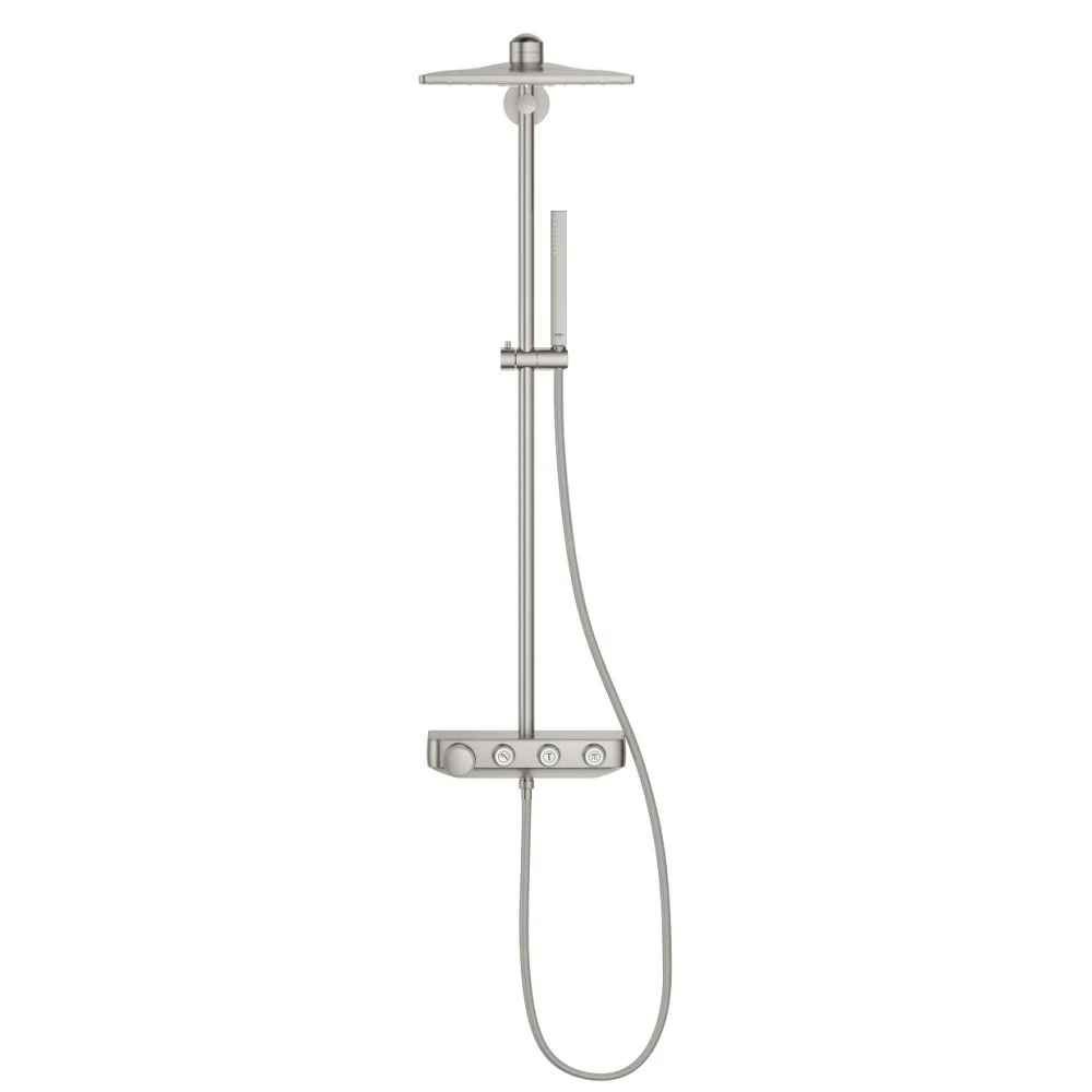 Coloana dus cu baterie si termostat Grohe Euphoria SmartControl 310 Cube Duo, aspect inox (supersteel)