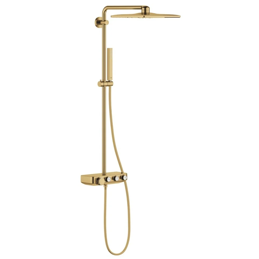 Coloana dus cu baterie si termostat Grohe Euphoria SmartControl 310 Cube Duo, auriu mat (brushed cool sunrise)