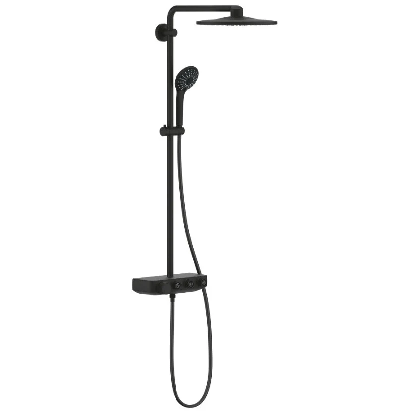 Coloana dus cu baterie si termostat Grohe Euphoria SmartControl 310 Duo, negru mat