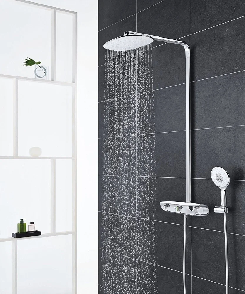 Coloana dus cu baterie si termostat Grohe Rainshower SmartControl 360 Mono, alb/crom