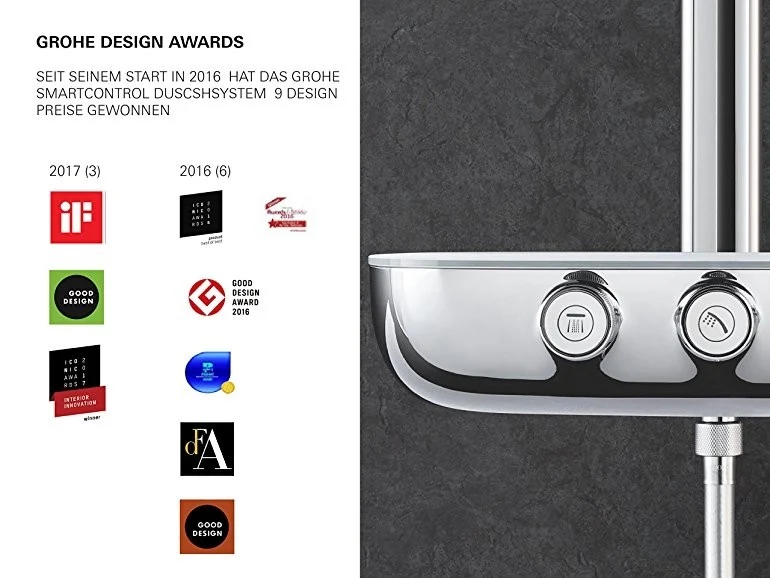 Coloana dus cu baterie si termostat Grohe Rainshower SmartControl 360 Mono, alb/crom