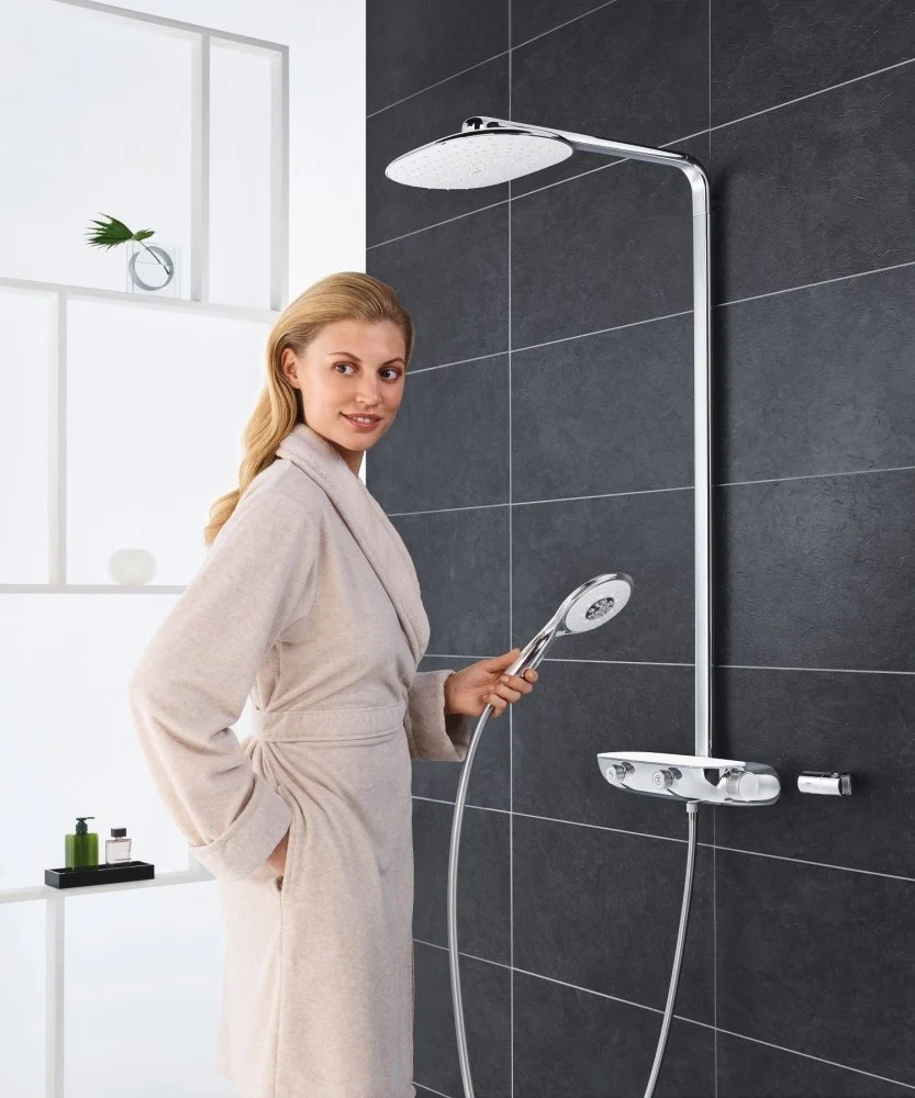 Coloana dus cu baterie si termostat Grohe Rainshower SmartControl 360 Mono, alb/crom
