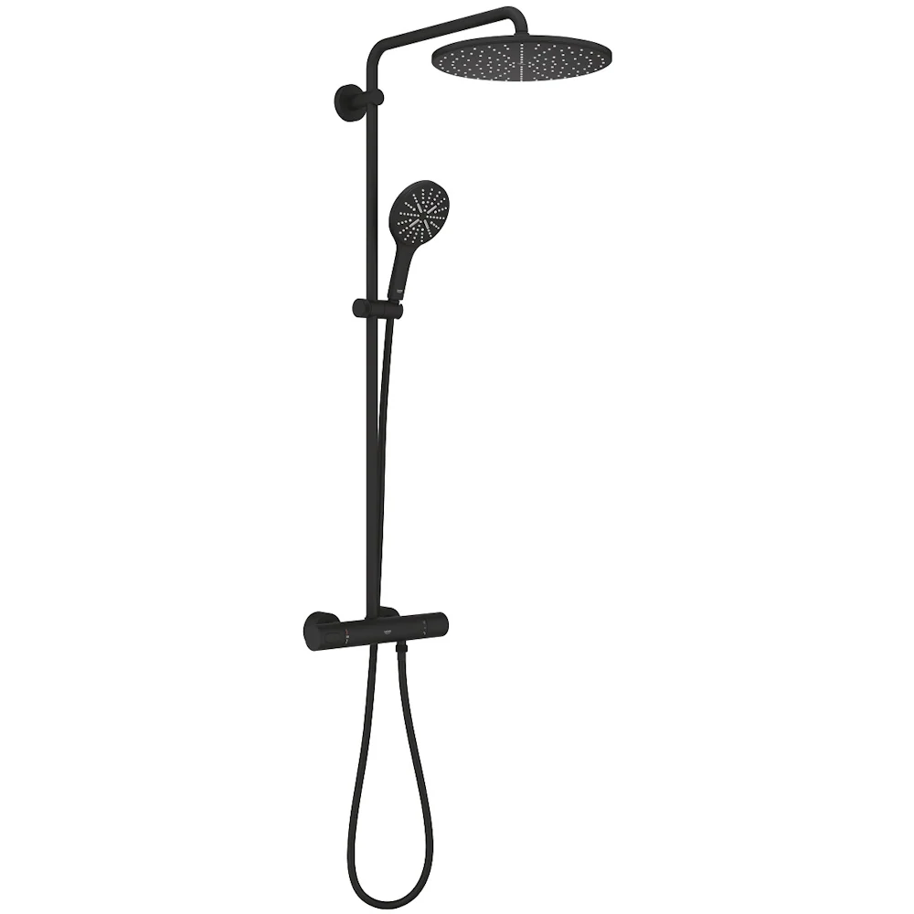 Coloana dus cu baterie si termostat Grohe Rainshower SmartActive 310, negru mat (phantom black)