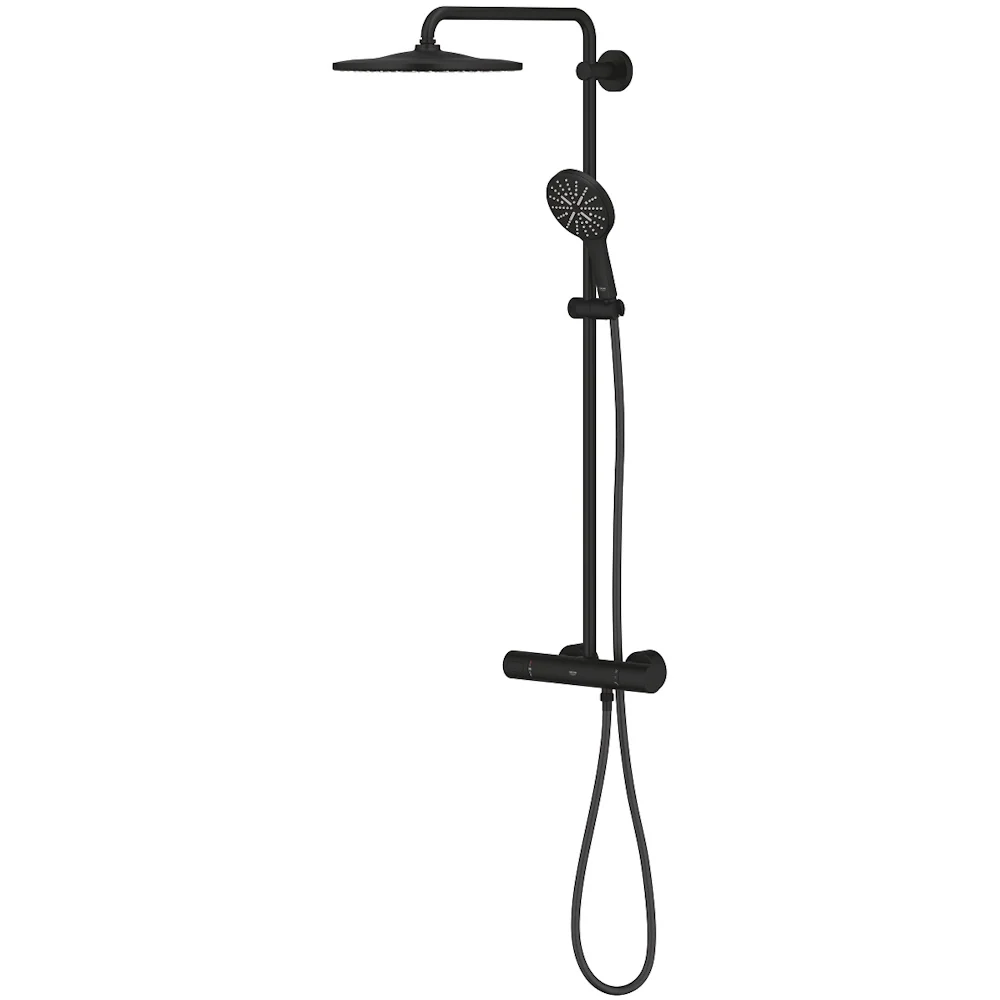 Coloana dus cu baterie si termostat Grohe Rainshower SmartActive 310, negru mat (phantom black)