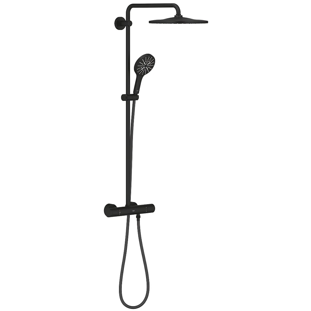 Coloana dus cu baterie si termostat Grohe Rainshower SmartActive 310, negru mat (phantom black)