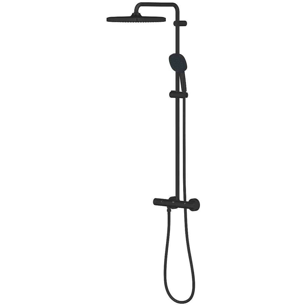 Coloana dus cu baterie si termostat Grohe Tempesta System 250 Cube , negru mat (phantom black)