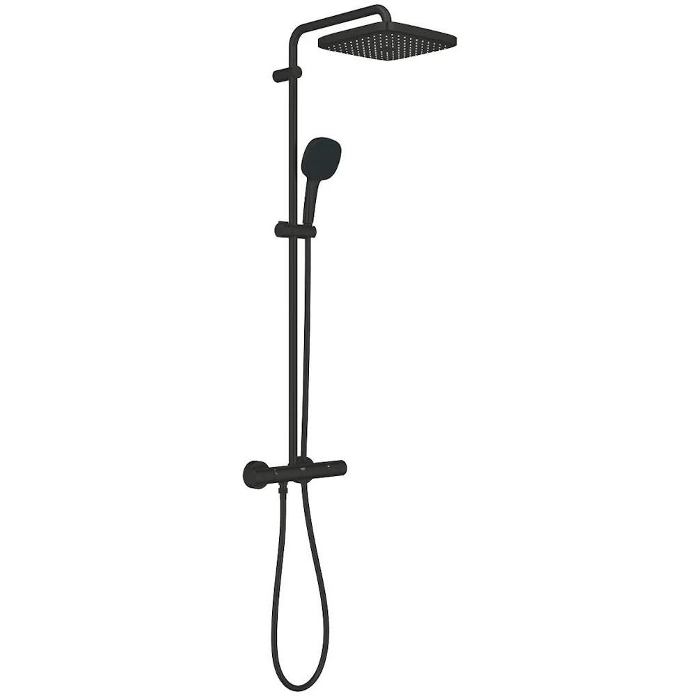 Coloana dus cu baterie si termostat Grohe Tempesta System 250 Cube , negru mat (phantom black)