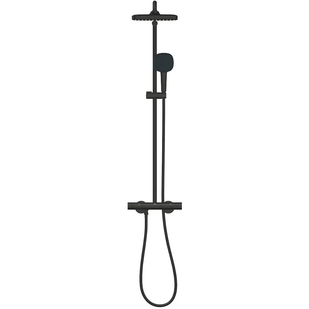 Coloana dus cu baterie si termostat Grohe Tempesta System 250 Cube , negru mat (phantom black)