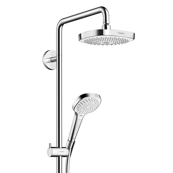 Coloana dus cu baterie si termostat Hansgrohe Croma Select E 180 2jet, H114 cm, alb/crom