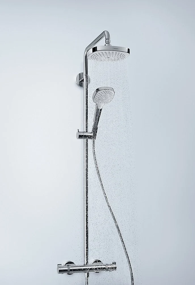 Coloana dus cu baterie si termostat Hansgrohe Croma Select E 180 2jet, H114 cm, alb/crom