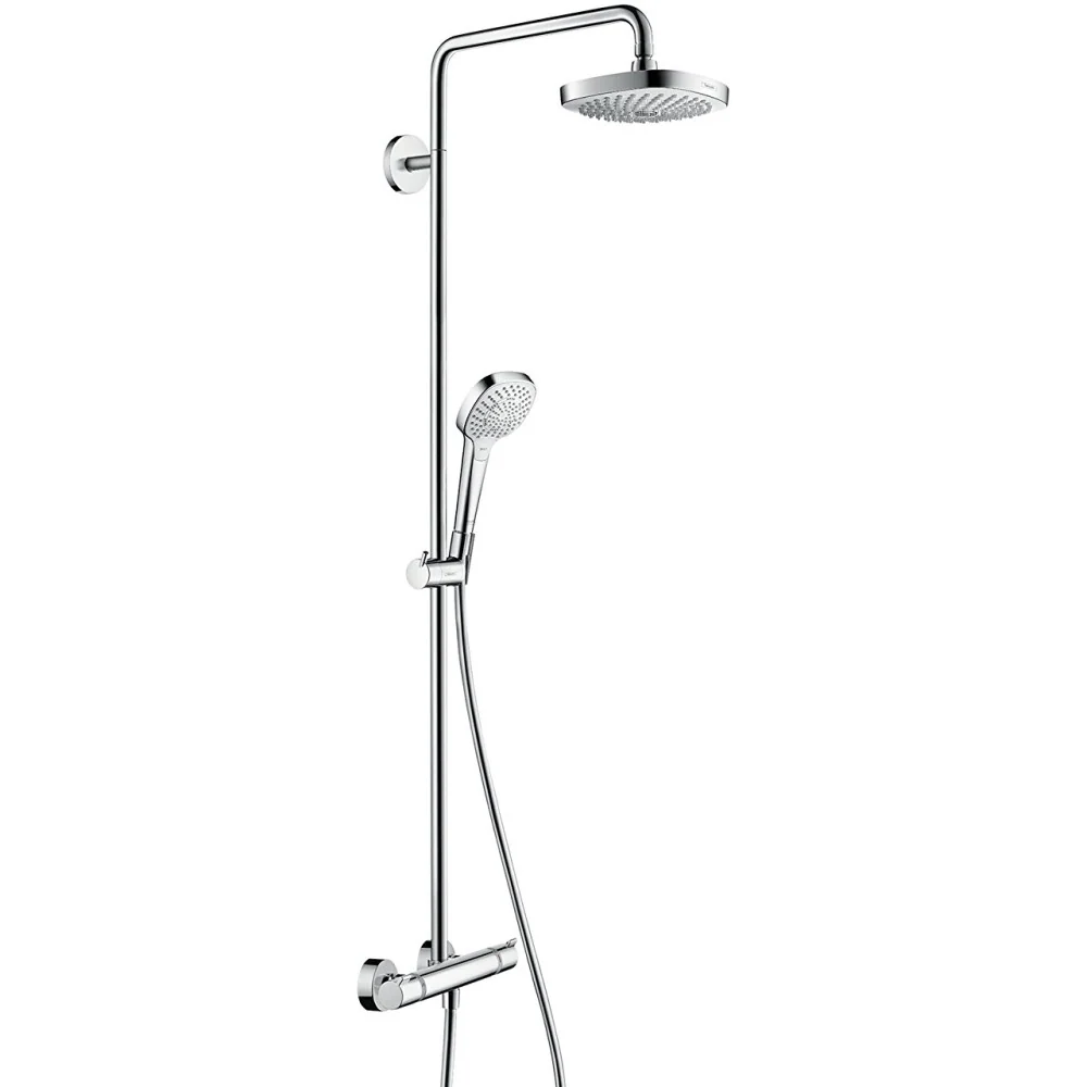 Coloana dus cu baterie si termostat Hansgrohe Croma Select E 180 2jet, H114 cm, alb/crom