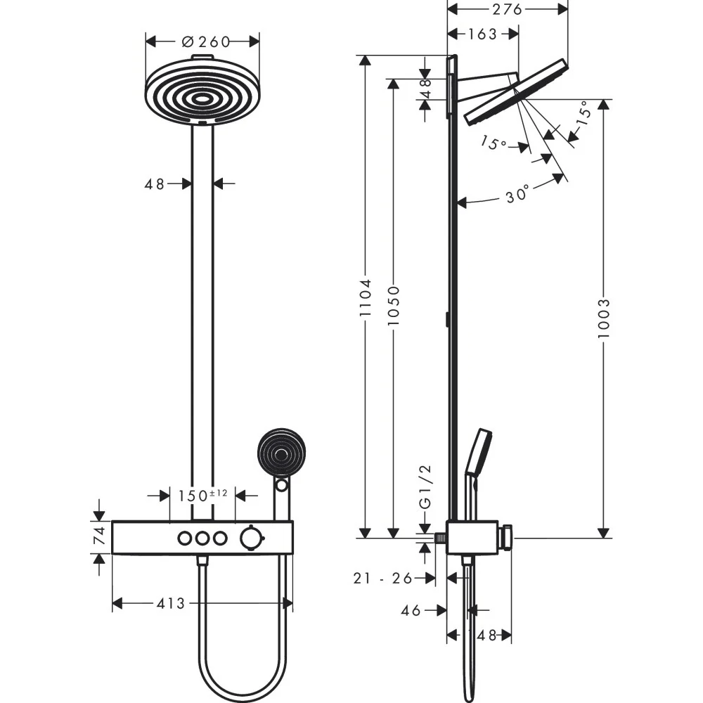 Coloana dus cu baterie si termostat Hansgrohe Pulsify S Showerpipe 260, alb mat
