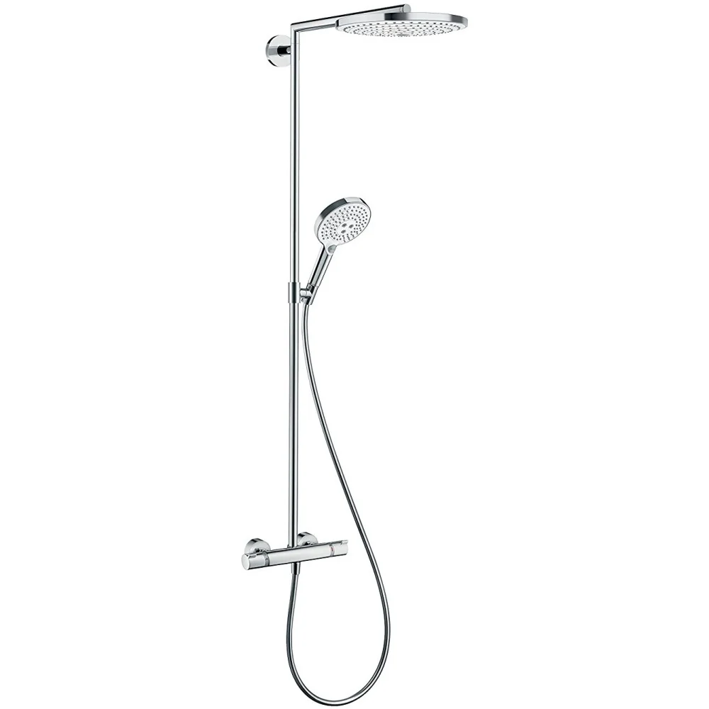 Coloana dus cu baterie si termostat Hansgrohe Raindance Select S 300 2jet, alb/crom