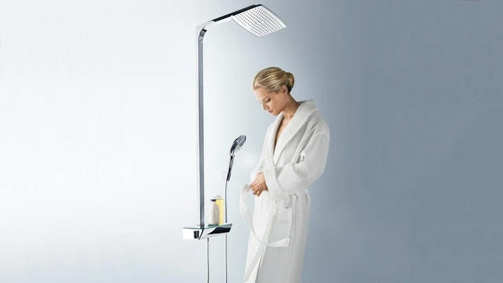 Coloana dus cu baterie si termostat Hansgrohe Raindance Select E 360, alb