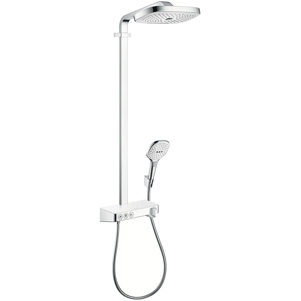 Coloana dus cu baterie si termostat Hansgrohe Raindance Select E 300 3jet ST, alb/crom