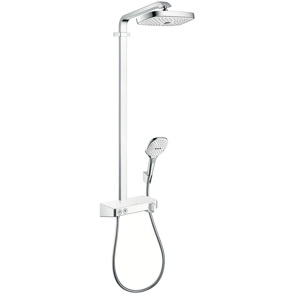 Coloana dus cu baterie si termostat Hansgrohe Raindance Select E 300 2jet ST, alb/crom