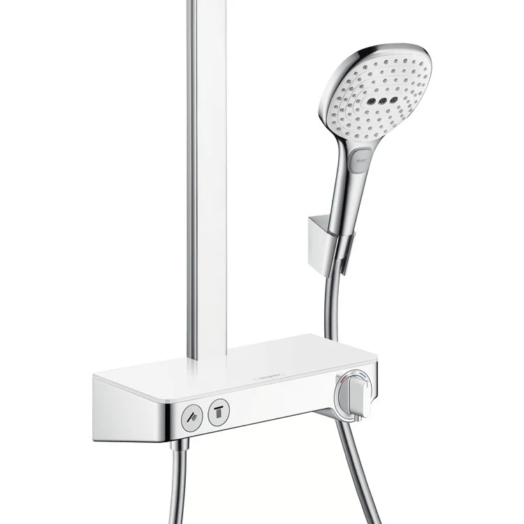 Coloana dus cu baterie si termostat Hansgrohe Raindance Select E 300 2jet ST, alb/crom