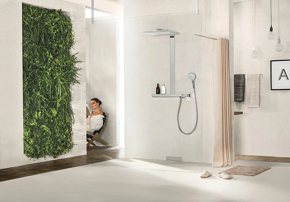 Coloana dus cu baterie si termostat Hansgrohe Rainmaker Select 460 2jet, alb/crom