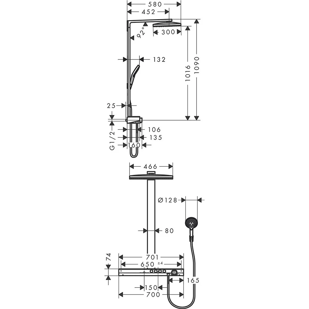 Coloana dus cu baterie si termostat Hansgrohe Rainmaker Select 460 3jet, alb/crom