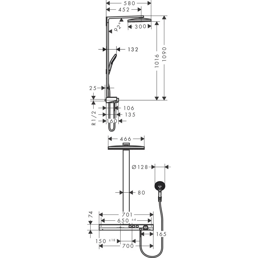 Coloana dus cu baterie si termostat Hansgrohe Rainmaker Select 460, alb/crom