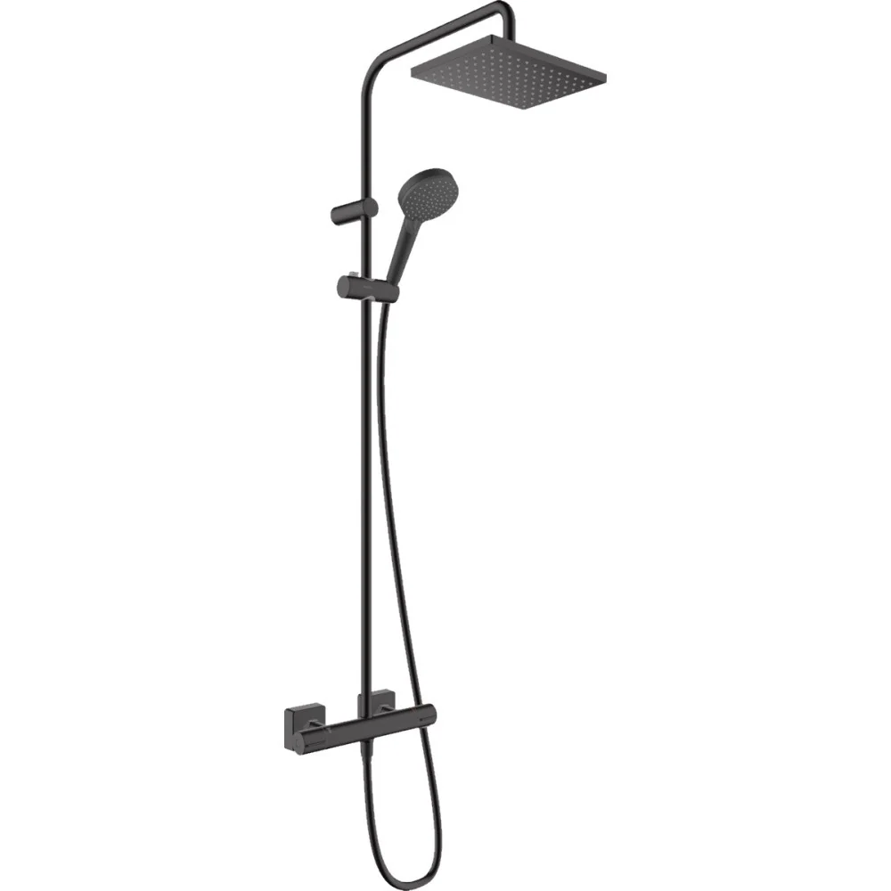 Coloana dus cu baterie si termostat Hansgrohe Vernis Shape, negru mat