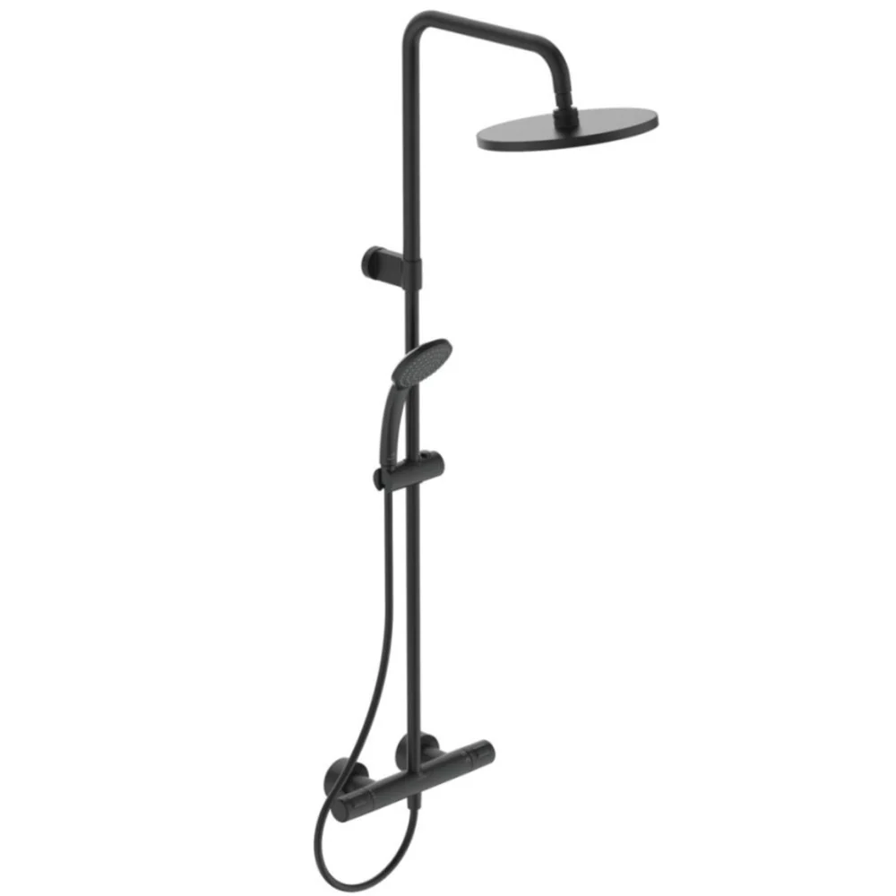 Coloana dus cu baterie si termostat Ideal Standard CeraTherm T25, bara telescopica, negru mat (silk black)