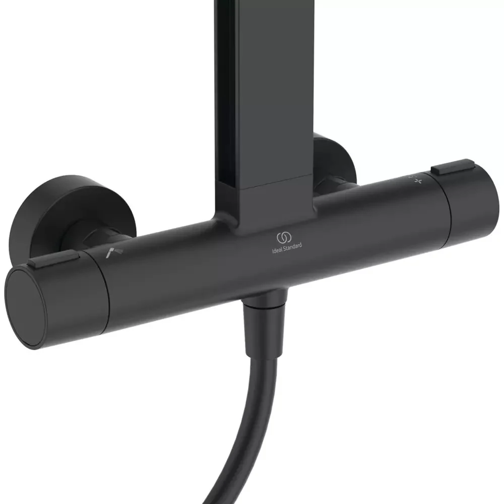 Coloana dus cu baterie si termostat Ideal Standard Ceraflow Alu+ si doua rafturi, negru mat (silk black)